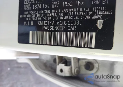 2012 Hyundai Accent Gls from USA, damaged, VIN KMHCT4AE6CU200931